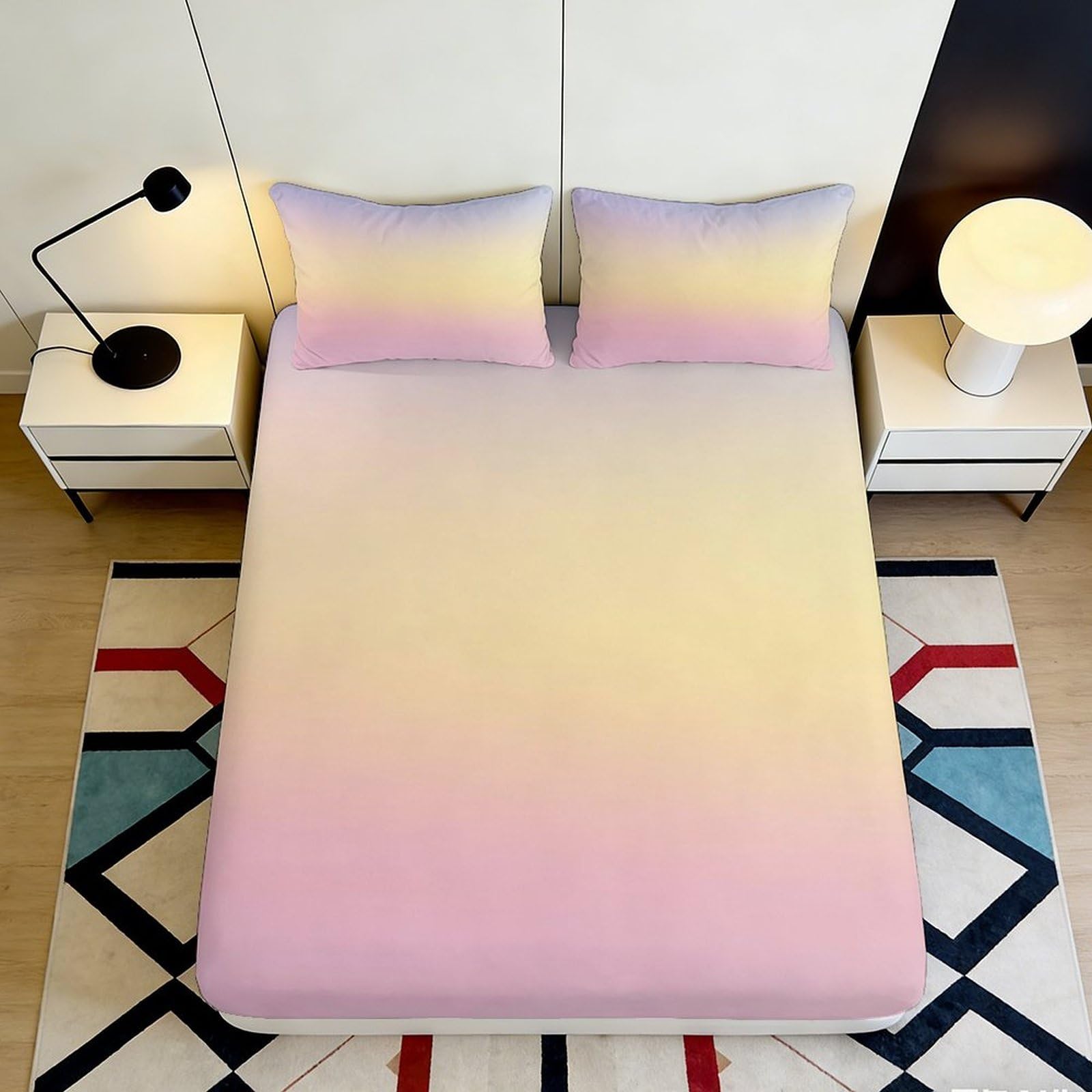 3D Printed Pastel Gradient Fitted Sheet Microfiber Soft Breathable Ombre Mattress Cover for Bedroom Dorm Decor 90x200x25cm