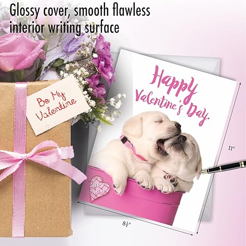 Miniatura 5 de NobleWorks, Tarjeta de San Valentín de animales grandes con sobre (8.5 x 11 pulgadas), tarjeta de notas jumbo para el día de San Valentín, cachorros