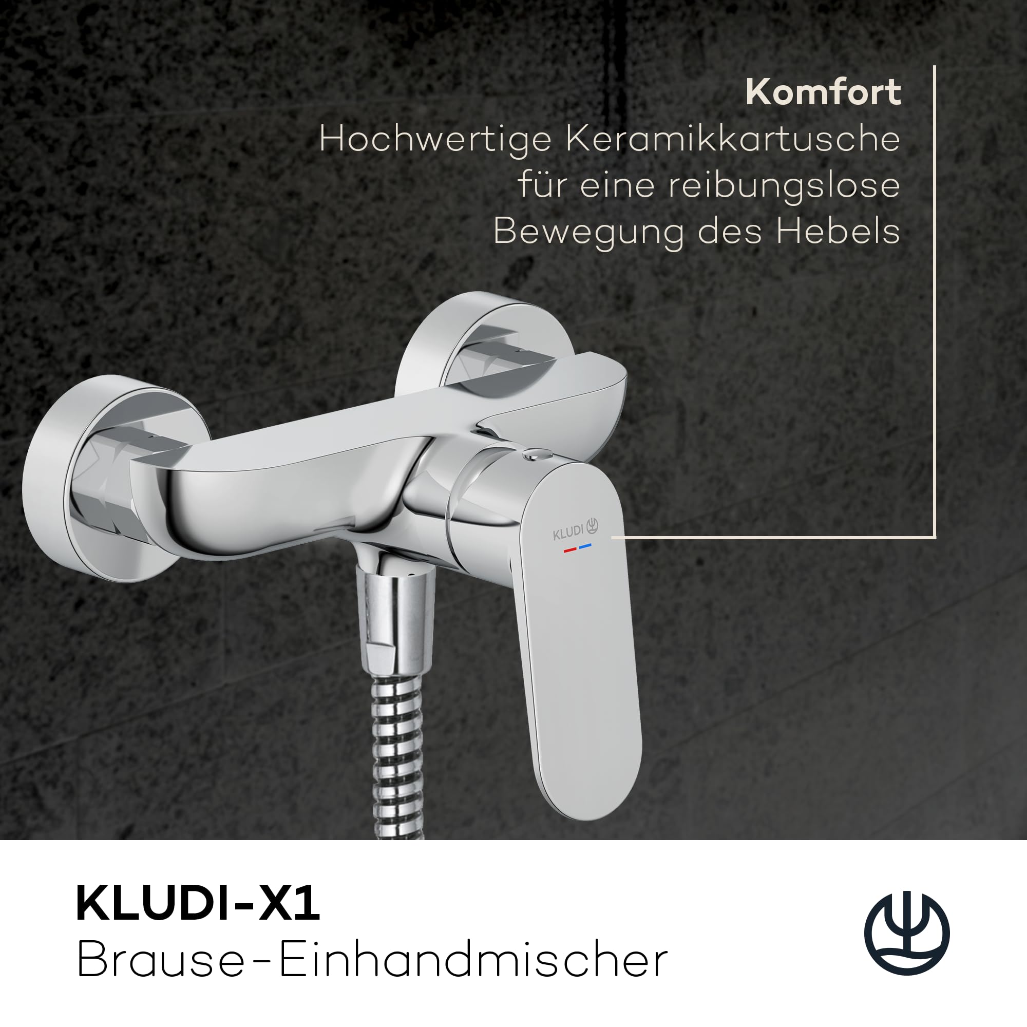 KLUDI - Grifo de ducha X1 para 1 consumidor, montaje en pared con conectores S, mezclador monomando con cartucho de cerámica de alta calidad, grifo mezclador de ducha en cromo