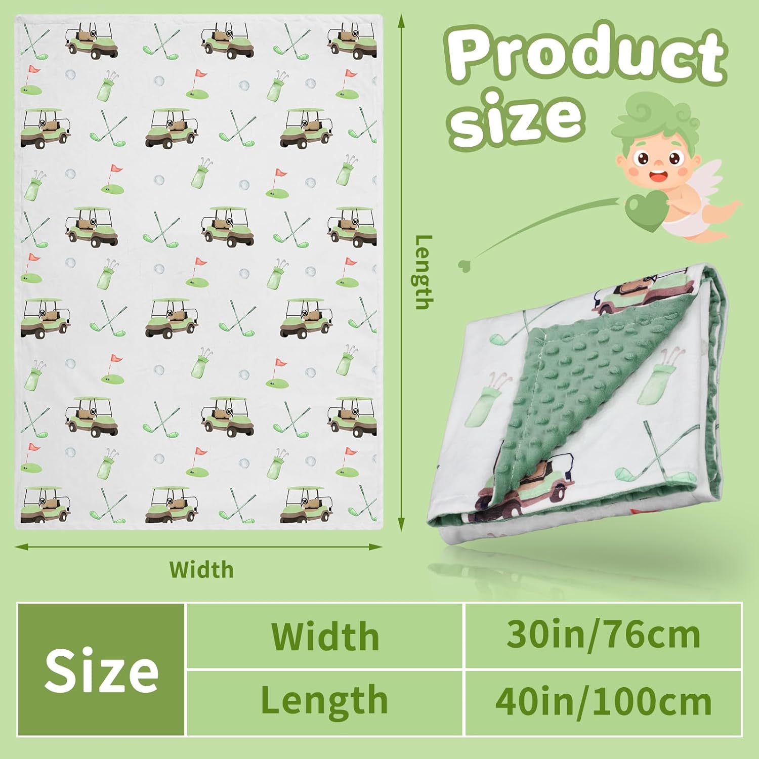 CroBlissful 30 x 40 Inch Golf Baby Blanket for Boys Girls Double Layer with Dotted Backing Soft Golf Stuff Blanket Toddler Newborn Gift Set