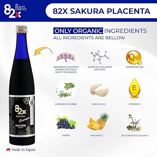 Miniatura 7 de 82X Liquid Placenta Drink - Placenta prémium 450,000 mg Placenta - 15,000 péptidos de colágeno marino suplemento de Japón con 82 plantas