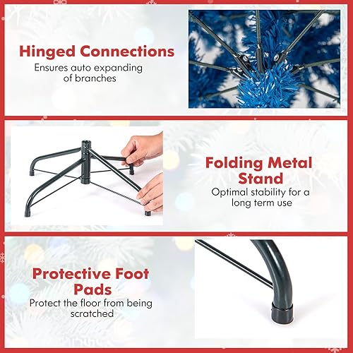 Miniatura 122 de GOFLAME Árbol de Navidad artificial preiluminado de 8 pies con luces LED blancas cálidas y conos de pino, decoración navideña para el hogar