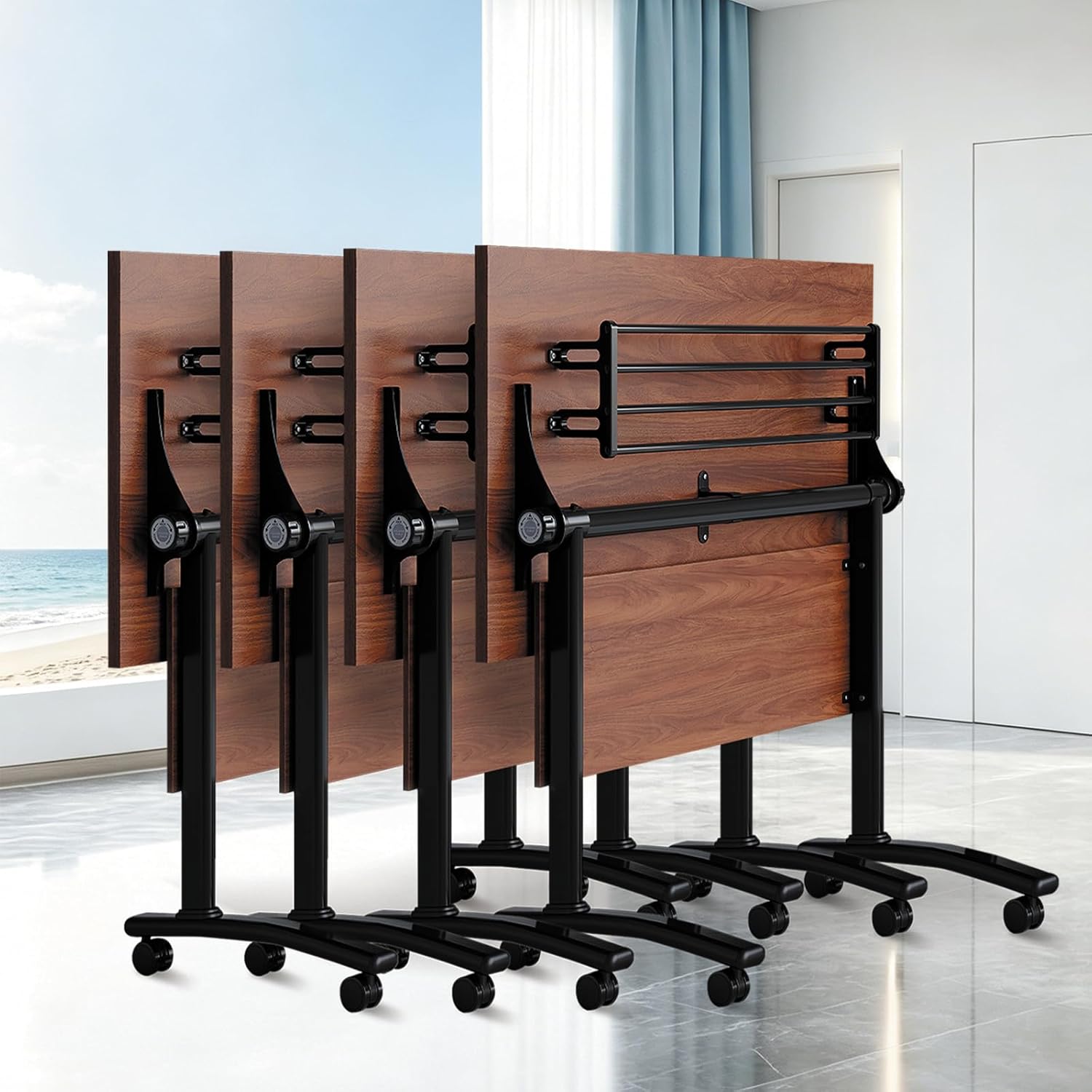 4 Pack Conference Table, Folding Conference Room Tables with Wheels,Modern Meeting Table,Flip Top Mobile Training Table for Office, Classroom