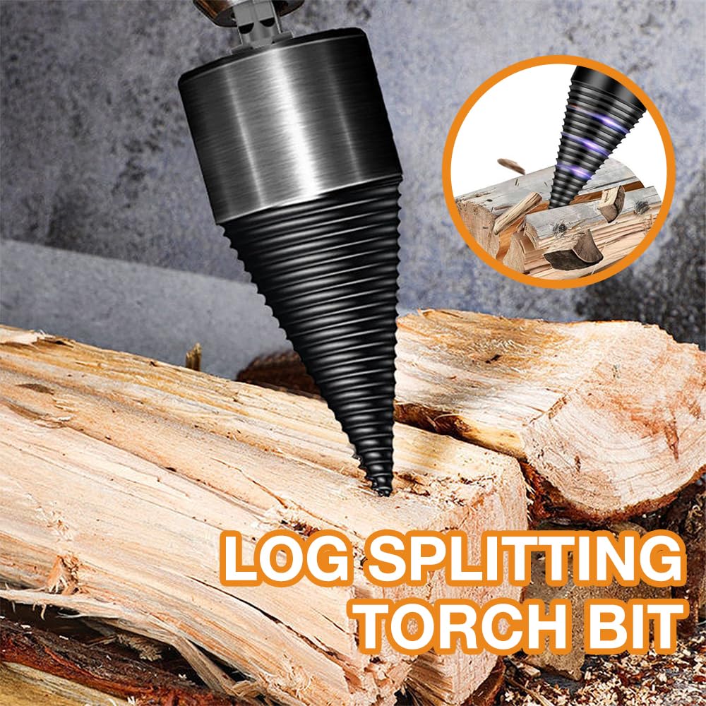 Taladro divisor de leña, 45mm 32mm Divisor de Troncos, broca de división de madera, cortador de leña, Taladro cono divisor de madera Partir troncos de madera con 4 mangos de perforación