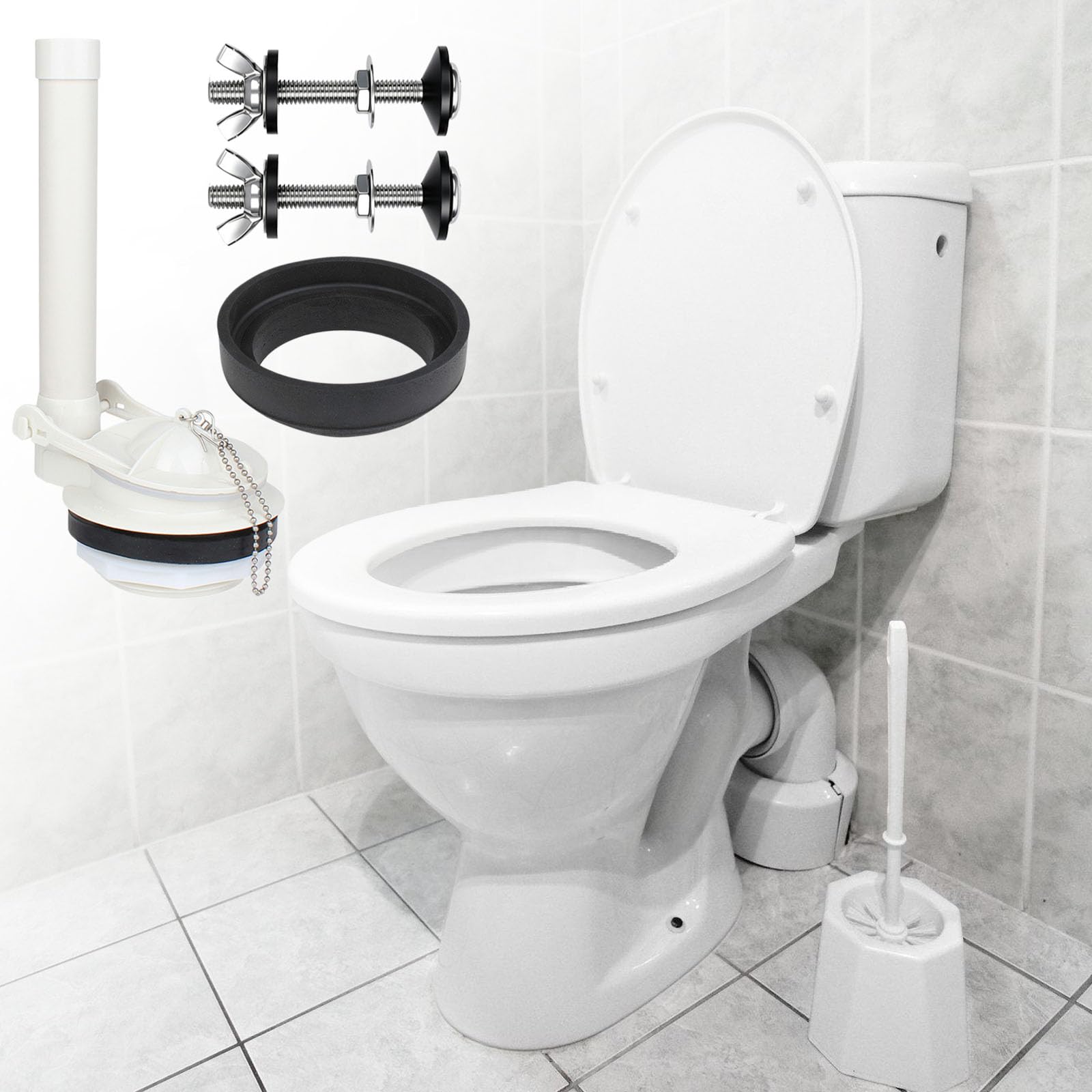 Juego de reemplazo de conjunto de descarga de inodoro de 3 pulgadas para inodoros de piezas, junta de sellado y aleta con accesorios de montaje para reparación de baño, conjunto de descarga de