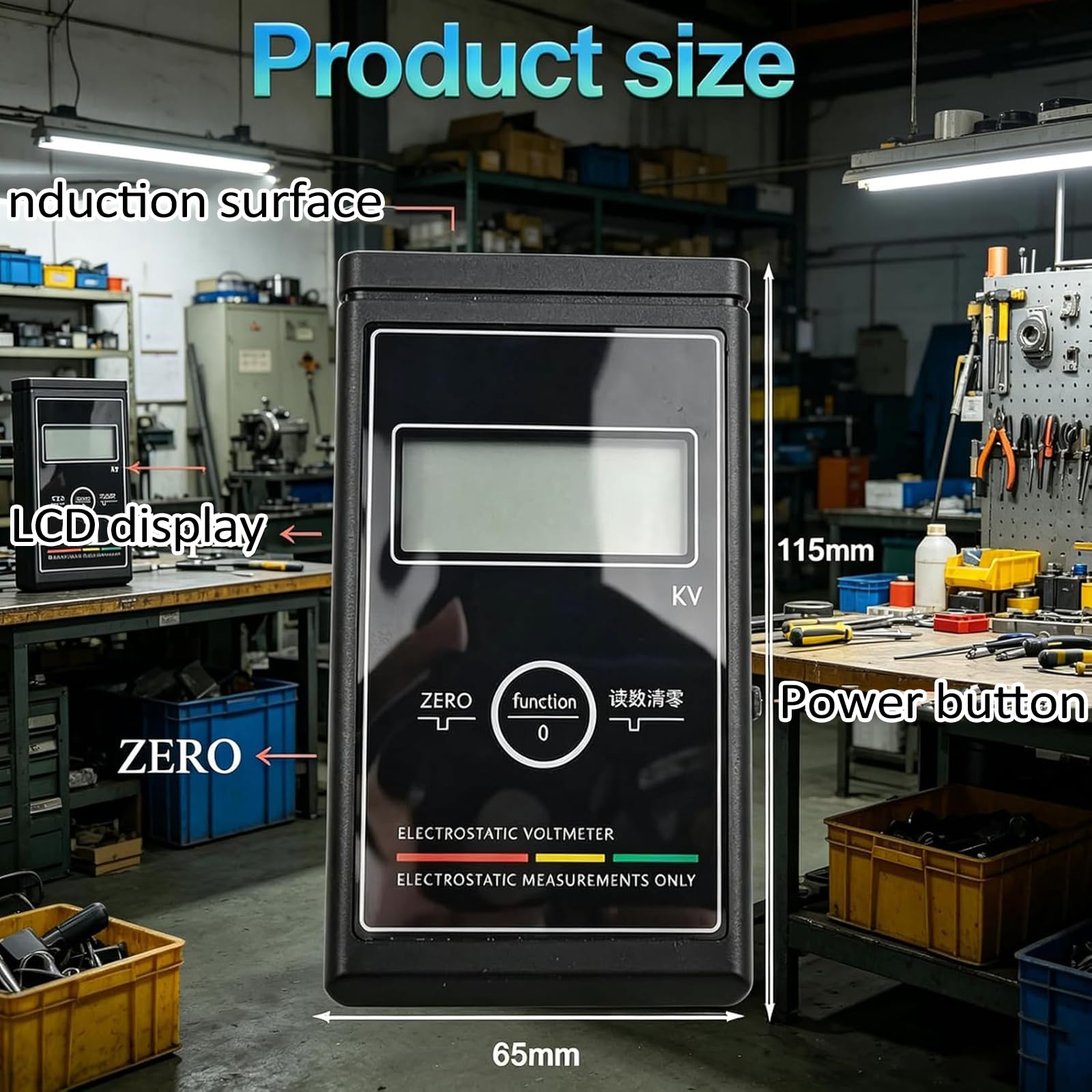 Misuratore di Carica Statica Portatile, Tester Elettrostatico Senza Contatto, Misurazione 0-50 KV, Frequenza di Circa 3 Misurazioni al Secondo, con Display LCD E Indicatore di Batteria Scarica