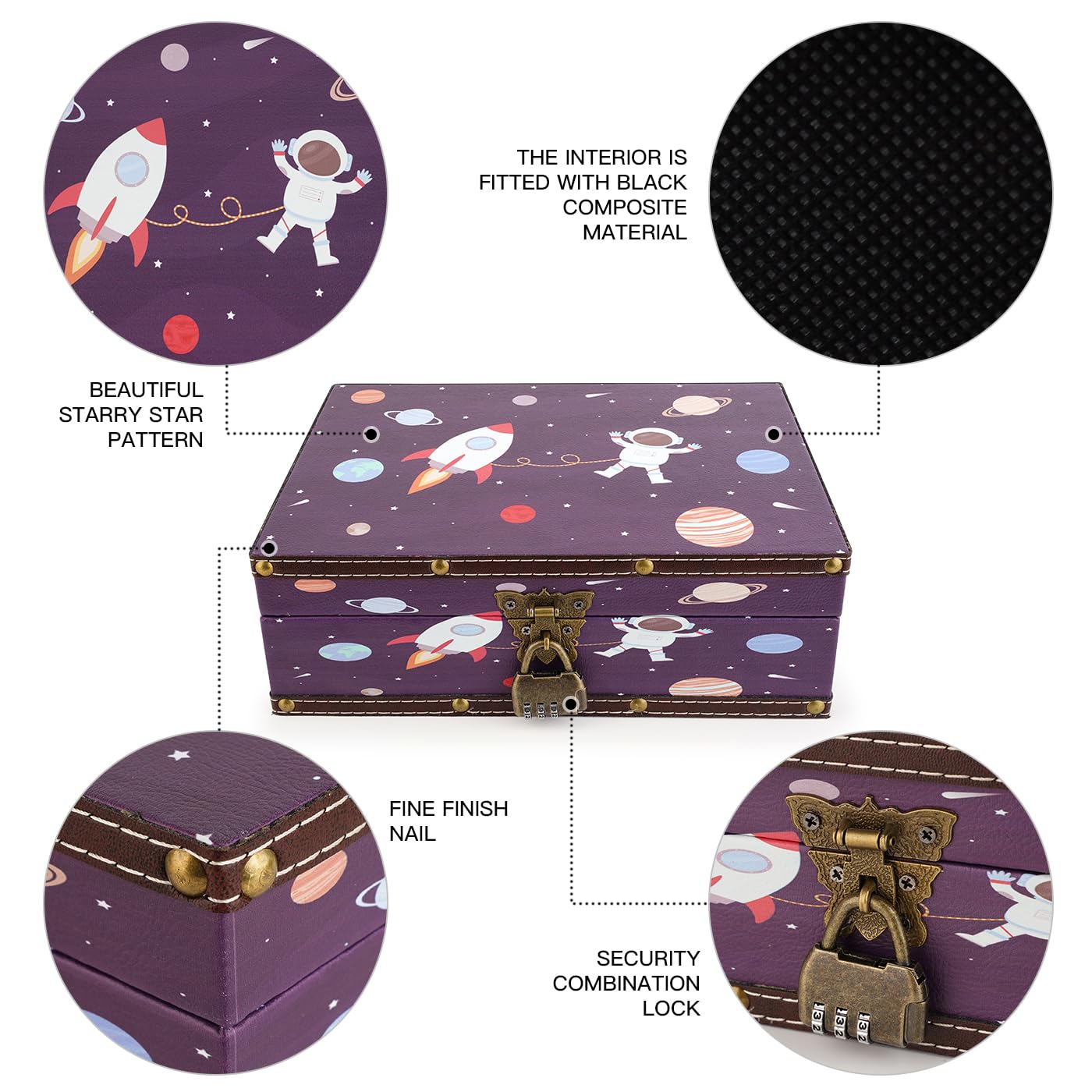 HURRISE Coffre Au Trésor En Bois Avec Serrure Boîte De Rangement Coffre