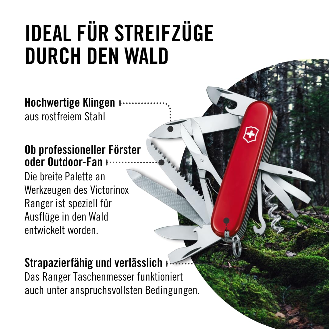 Victorinox Schweizer Taschenmesser, Ranger, Swiss Army Knife, Multitool, Klappmesser, 21 Funktionen, Klinge, Korkenzieher, Dosenöffner