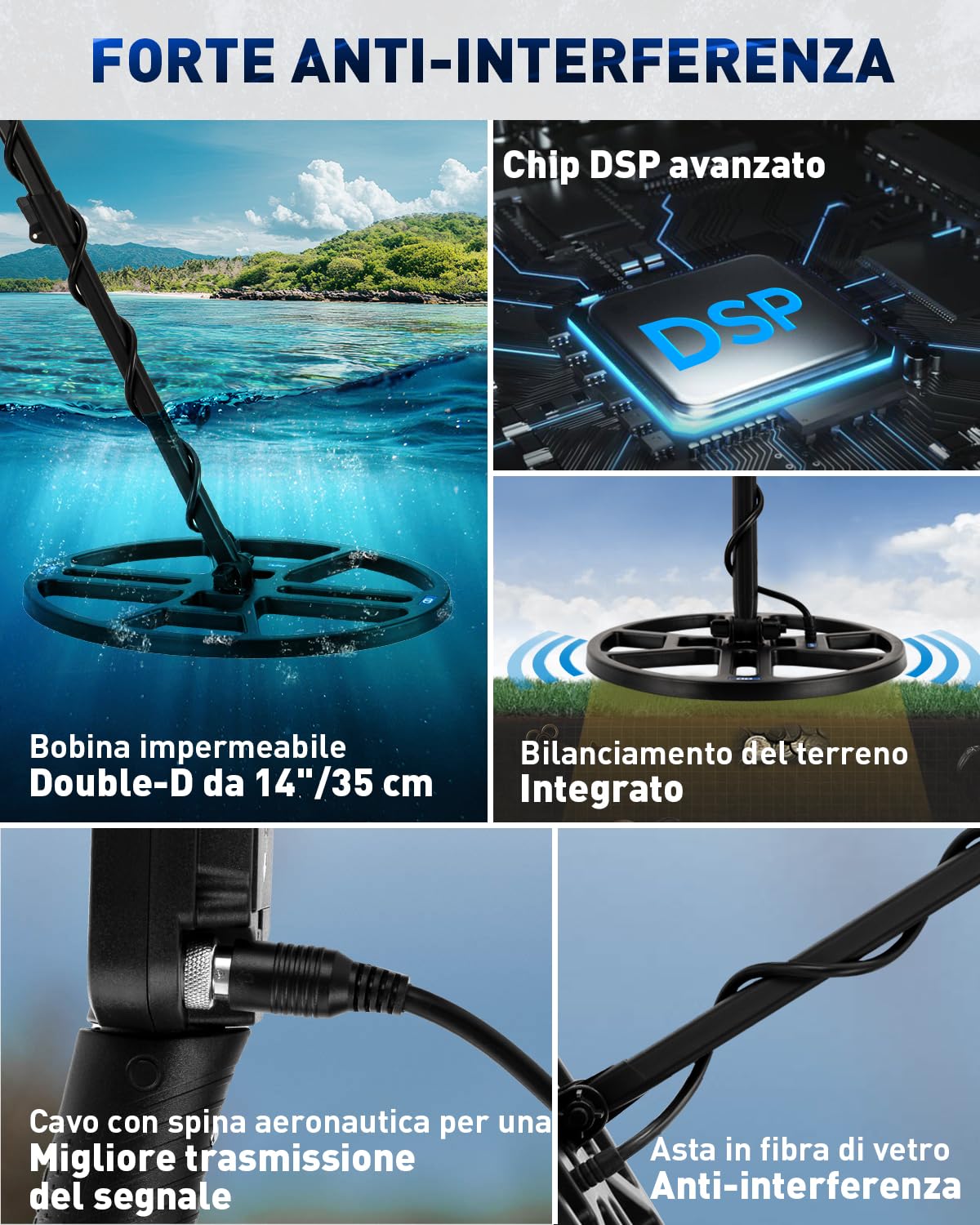 Hazlewolke Metal Detector Professionali, Bobina di Ricerca DD Impermeabile da 14'', Metal Detector ORO con Modalità Pinpoint, Profondità di Ricerca di 33 cm, 4 Modalità