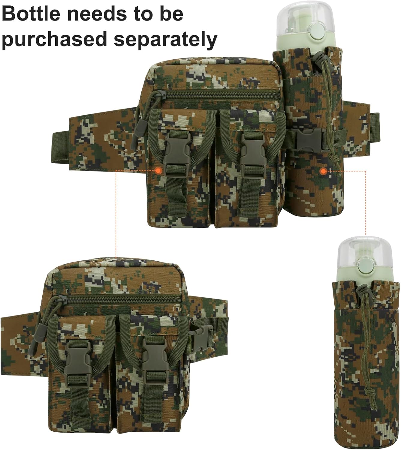 DOB SECHS Hiking Waist Bag with Detachable Water Bottle Holder and Adjustable Waist Belt Oxford Fanny Pack for Men Women Causal Belt Bag for Travel Outdoor Fishing Running Hiking Hunting,Camouflage - Image 5