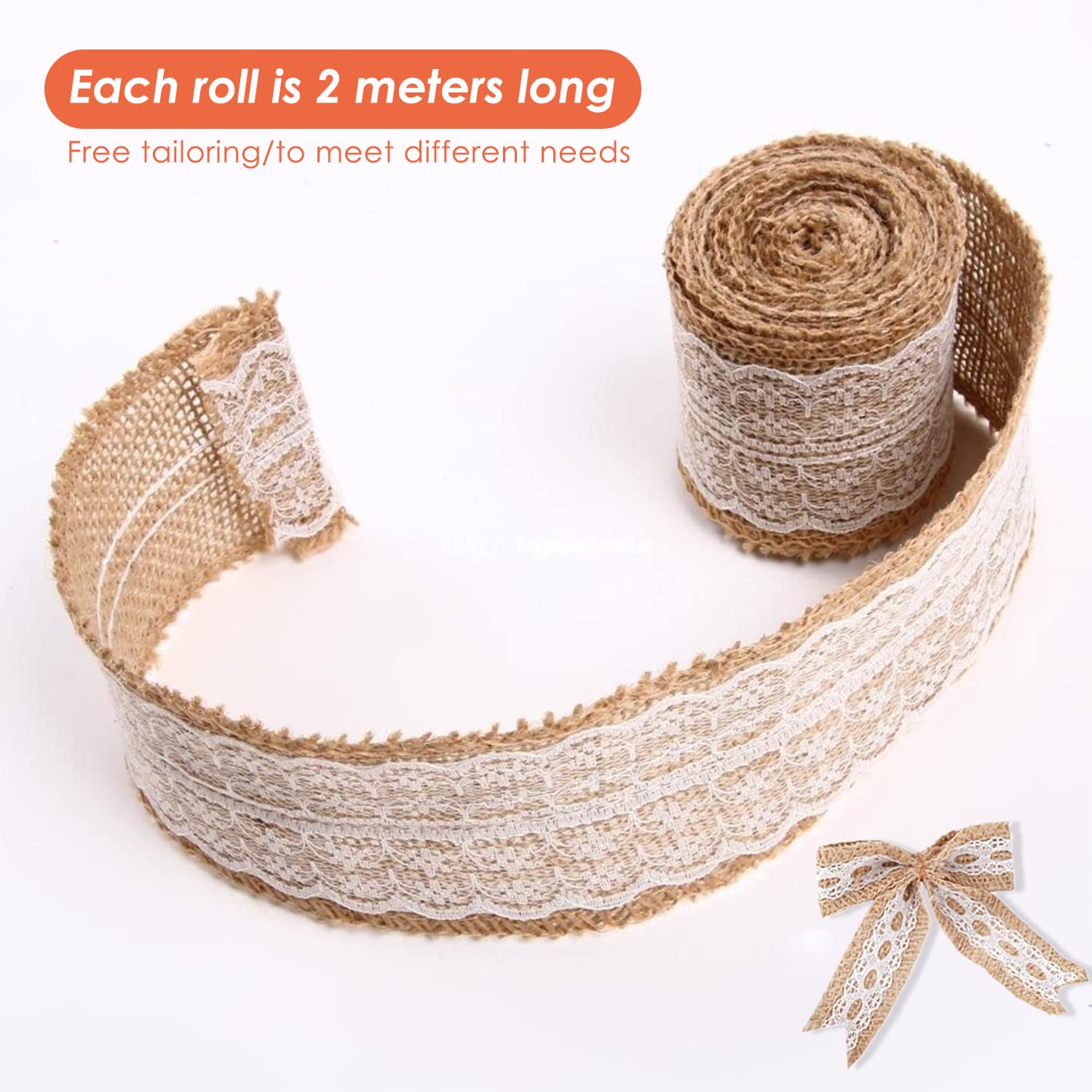 ITYOOS 4 Rouleaux 2M Ruban Jute Dentelle,Ruban Hessois Dentelle,Toile De Jute Rouleau Pour Mariage Fête De Noël Travaux Manuels Emballages Cadeaux