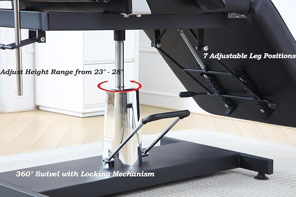 KernGut Hydraulisches Schönheitsbett mit Hocker, 360° Drehbare Verstellbare Massage Liege, Tattoo Liege Salon Lash Bett mit Abnehmbaren Armlehnen und Kopfstütze,Schönheitssalon Ausrüstung (Schwarz) - 5