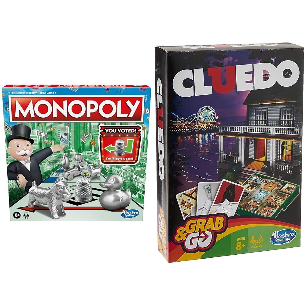 Monopoly Game, Family Board Game for 2 to 6 Players, Monopoly Board Game for Kids Ages 8 and Up, Package May Vary & Hasbro Gaming Cluedo Grab & Go Game,60 x 80 cm