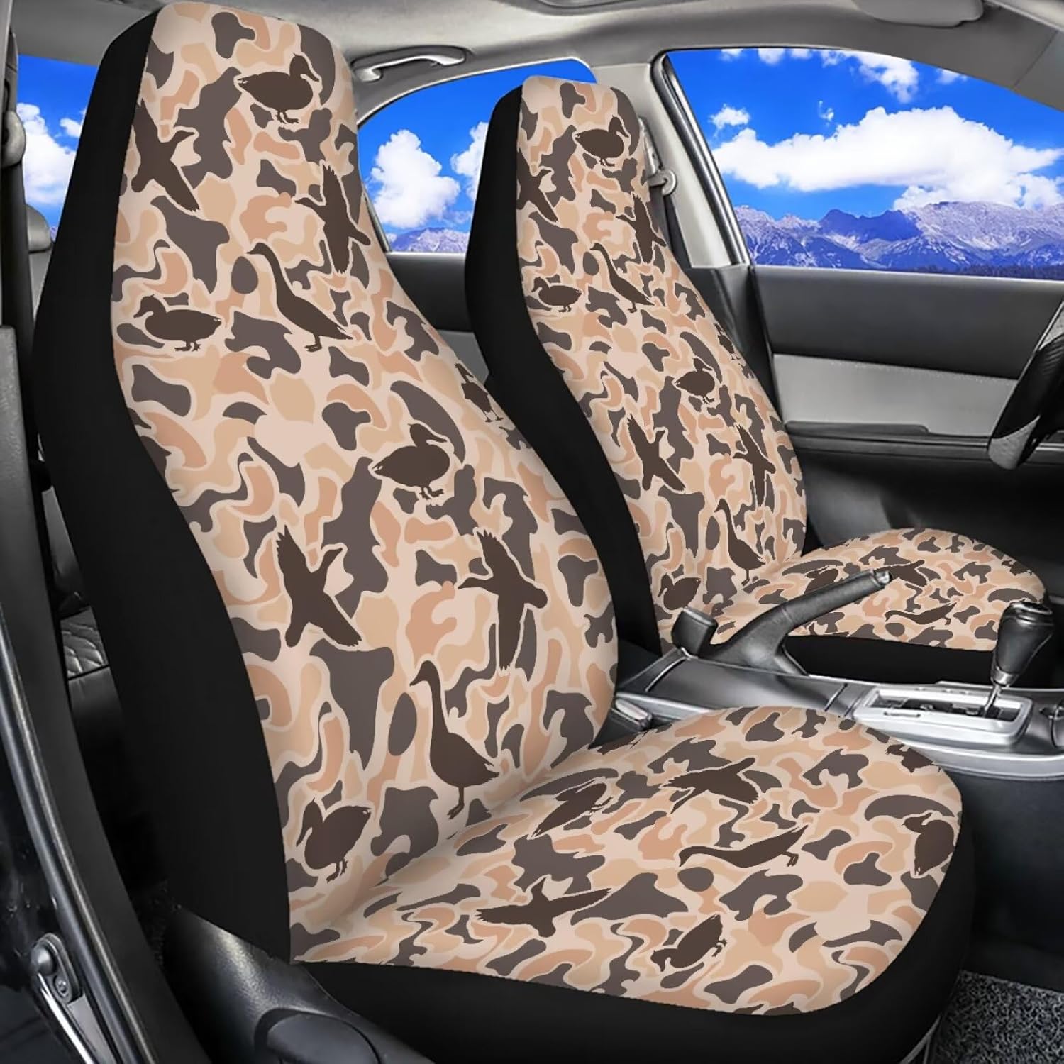 Car Seat Covers Set of 2 Front Seats Only Duck Camouflage Hunting Vehicle Seat Protection Thin Washable Auto Interior Accessory Fits for Car SUV Sedan Truck