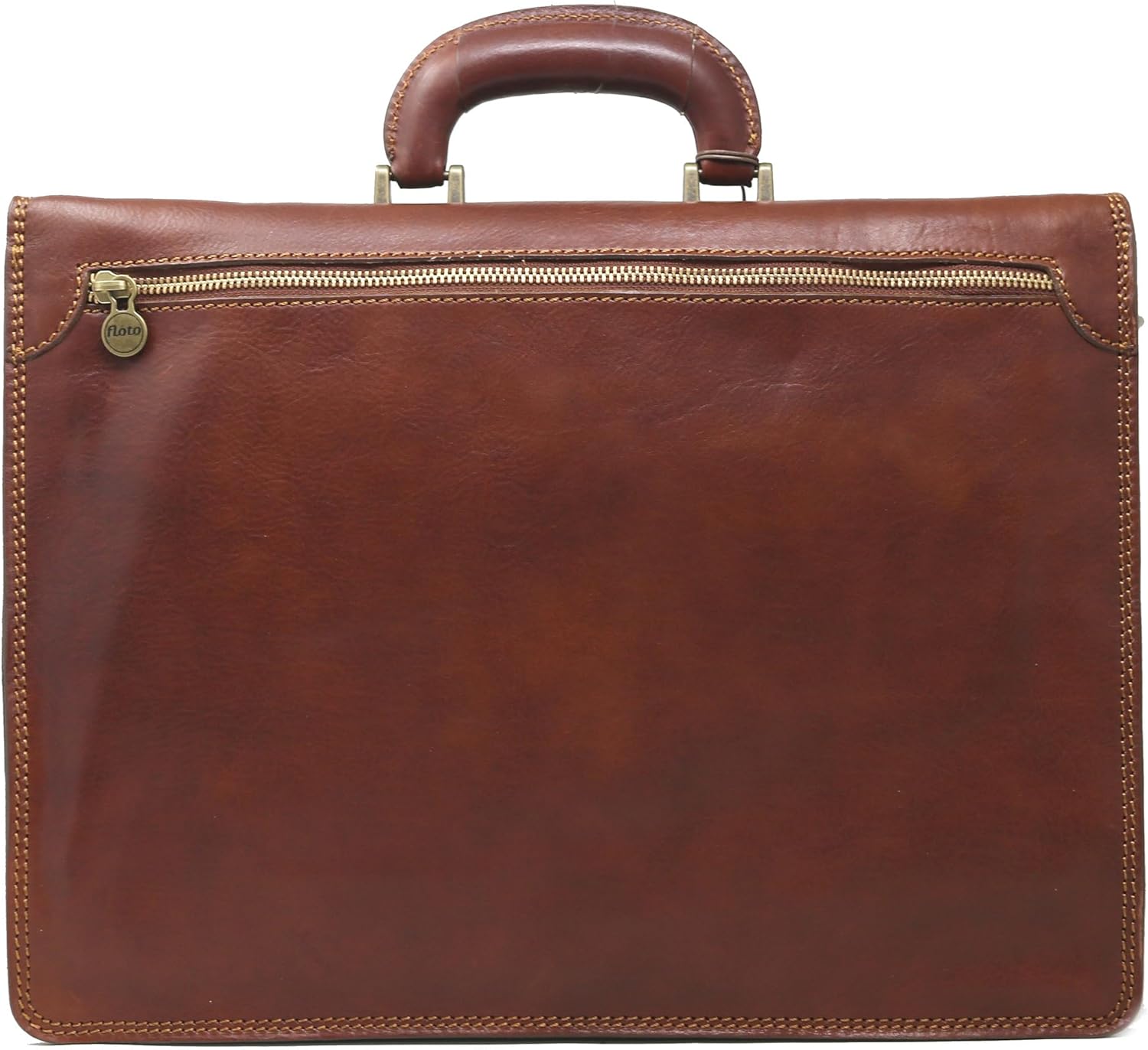 Floto Full Grain Leather Milano Briefcase Attache Laptop Case (Vecchio Brown)