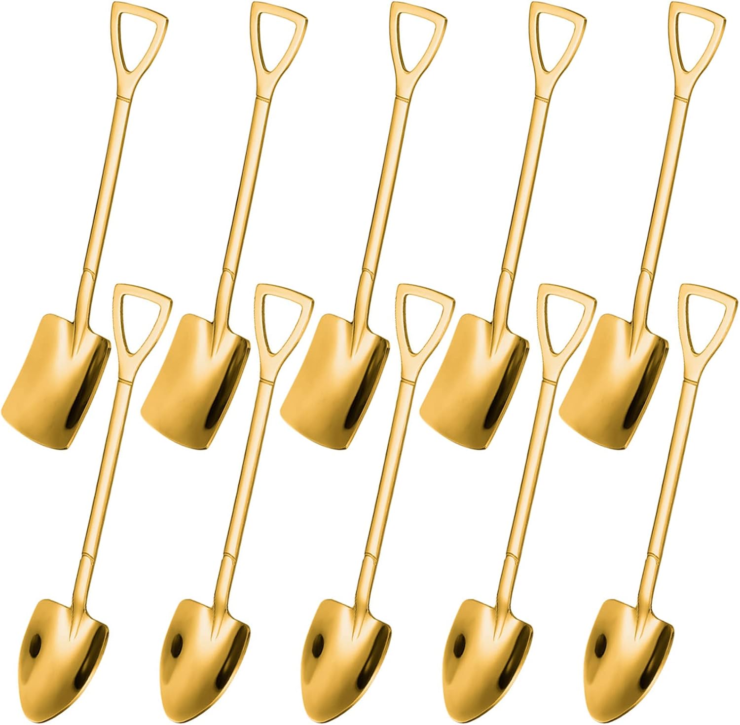 10PCS Gold Shovel Shape Spoons, Stainless Steel Tea Coffee Sugar Spoon Mini Shovel Shape Coffee Ice Cream Dessert Spoons