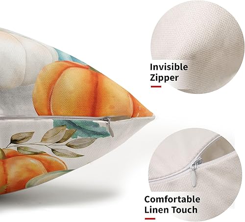 Miniatura 2 de Juego de 2 fundas de almohada lumbares de hojas de arce otoñales de 12 x 20 pulgadas, color verde azulado, naranja, blanco, verde, calabazas,