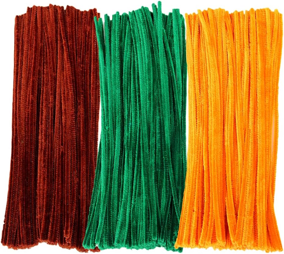 300 Pcs 30cm x 6mm Soft DIY Pipe Cleaners Long Fuzzy Chenille Stems Craft Making Chenille Sticks Mixed Color Pipe Cleaners Craft Supplies Yellow Brown Green