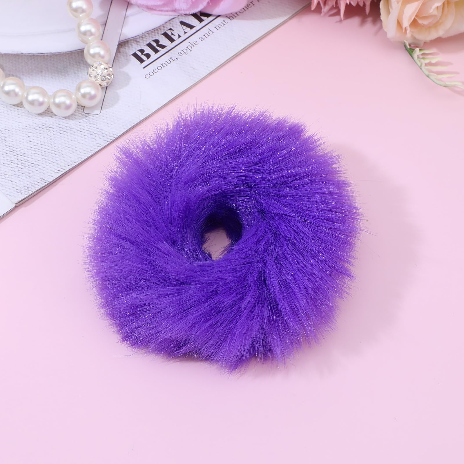 2 Pièces Chouchou Violet Foncé Bandeau Pompon Peluche Boudin Cheveux Bulle Elastique Bébé Bandeau Queue de Cheval Buns Chignon Accessoires Coiffure Cheveux Femme