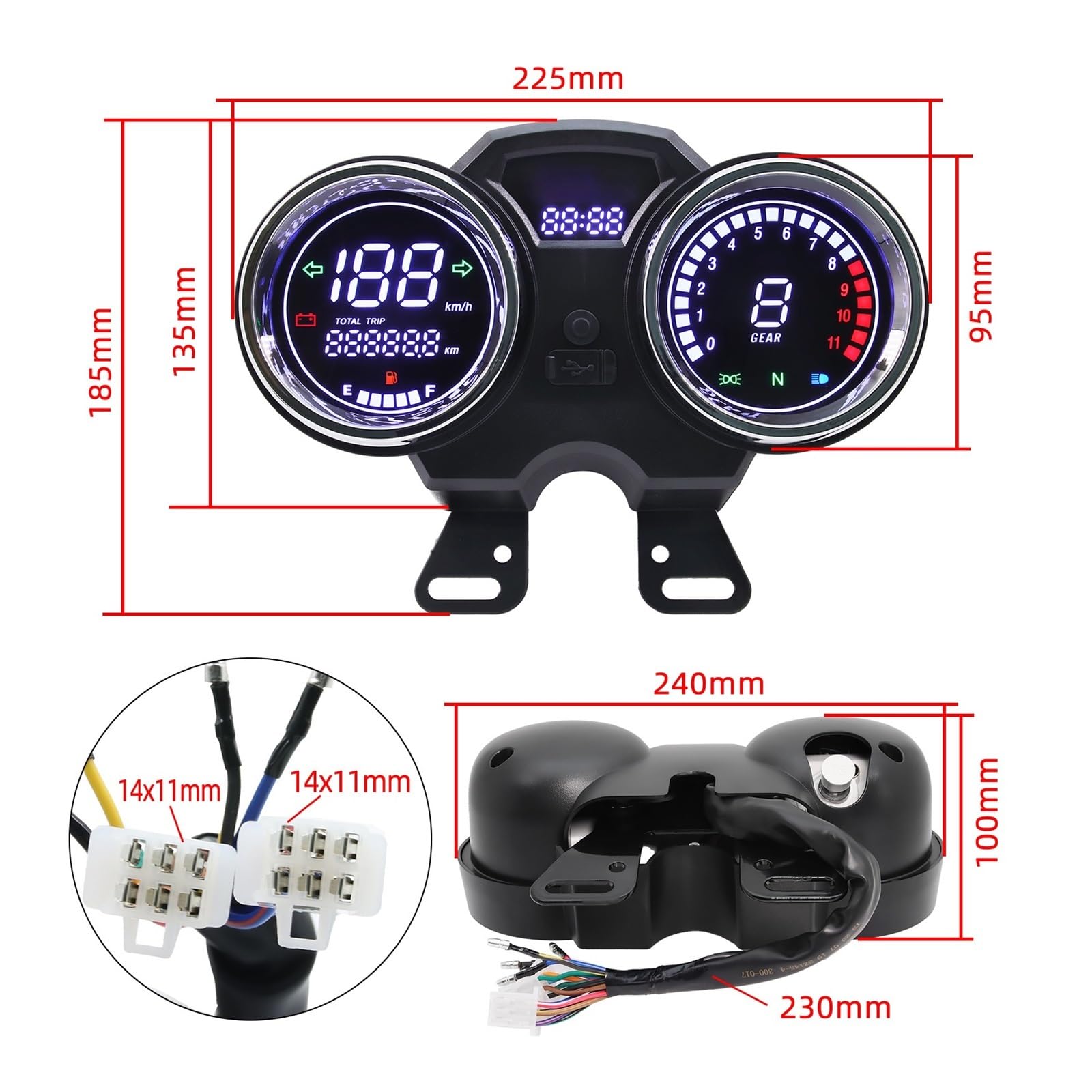 Compteur de Vitesse Digital Moto Tableau Numérique Universel pour Moto, Compteur Kilométrique, Compteur De Vitesse, Tableau De Bord, Compteur Tachymètre avec Engrenage