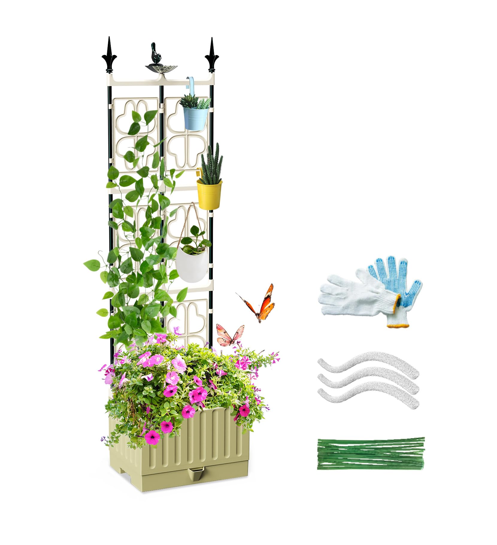 MQJIAZHI Raised Garden Bed with Metal Trellis, 142CM Self-Watering Raised Garden Bed Trellis Planter, Outdoor Raised Planter for Climbing Plants, Fruits, Vegetables, Flowers