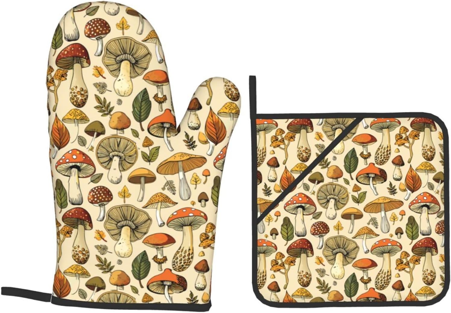 Wild Mushrooms Oven Mitts and Pot Holders Set of 4, Heat Resistant Non-Slip Kitchen Gloves and Hot Pads for Cooking Baking BBQ