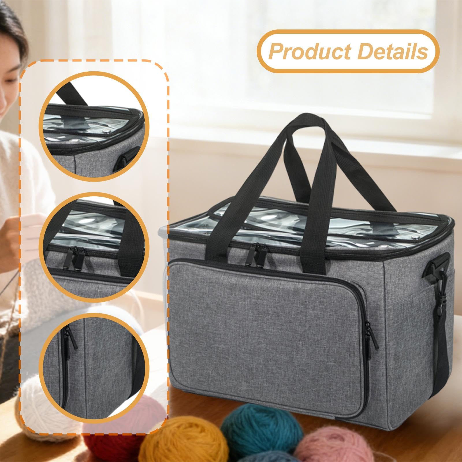 predolo Bolsa para Tejer, Bolsa para Hilo, versátil Estuche para Guardar Hilo, Ideal para proyectos sin terminar, Suministros de Costura, Accesorios y, Gris
