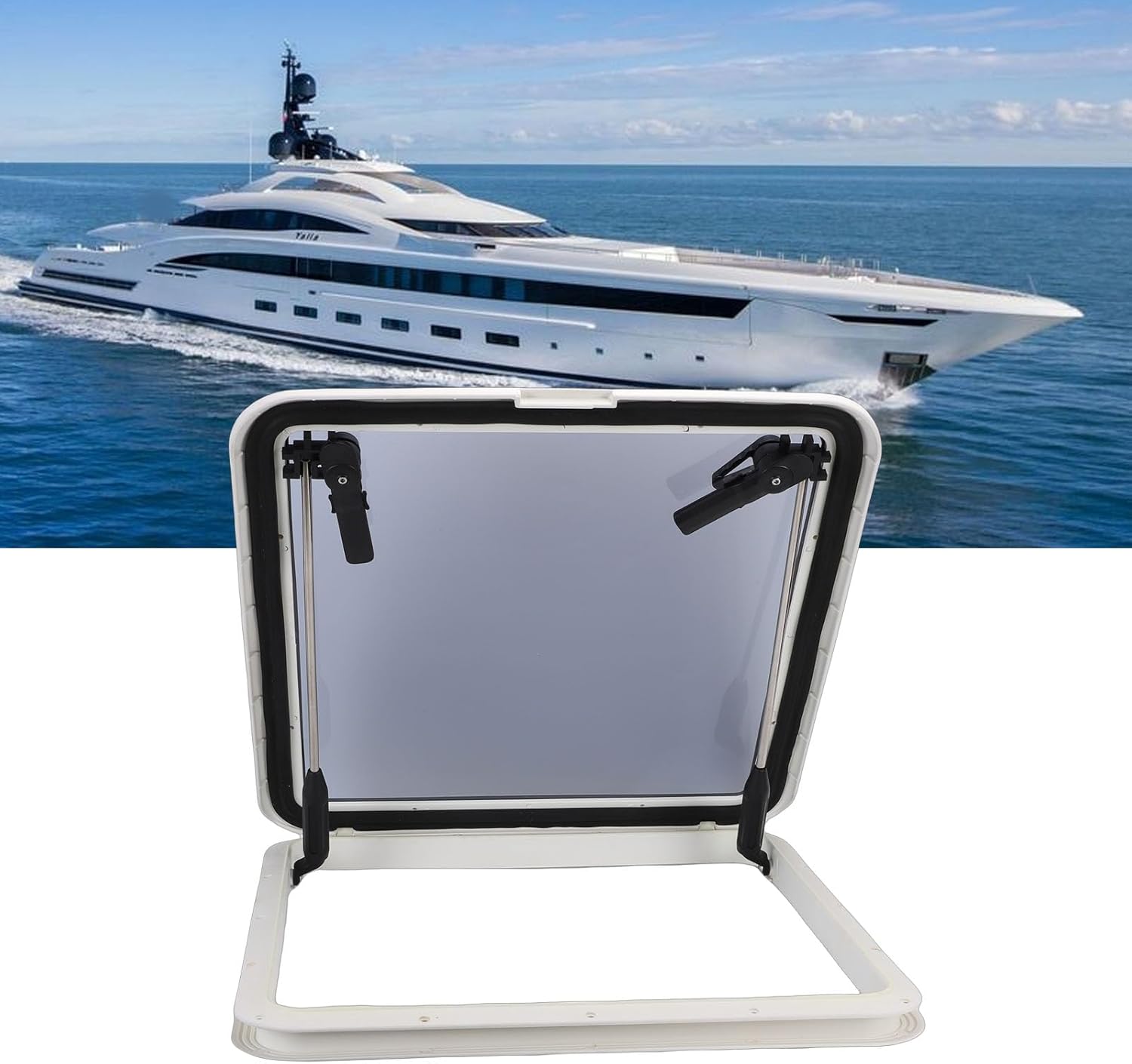 Cryfokt 500x500mm 正方形ボート舷窓窓、強化ガラスマリンオープニングポートライト窓、窓交換用ボ天窓ハッチ、ヨット、R