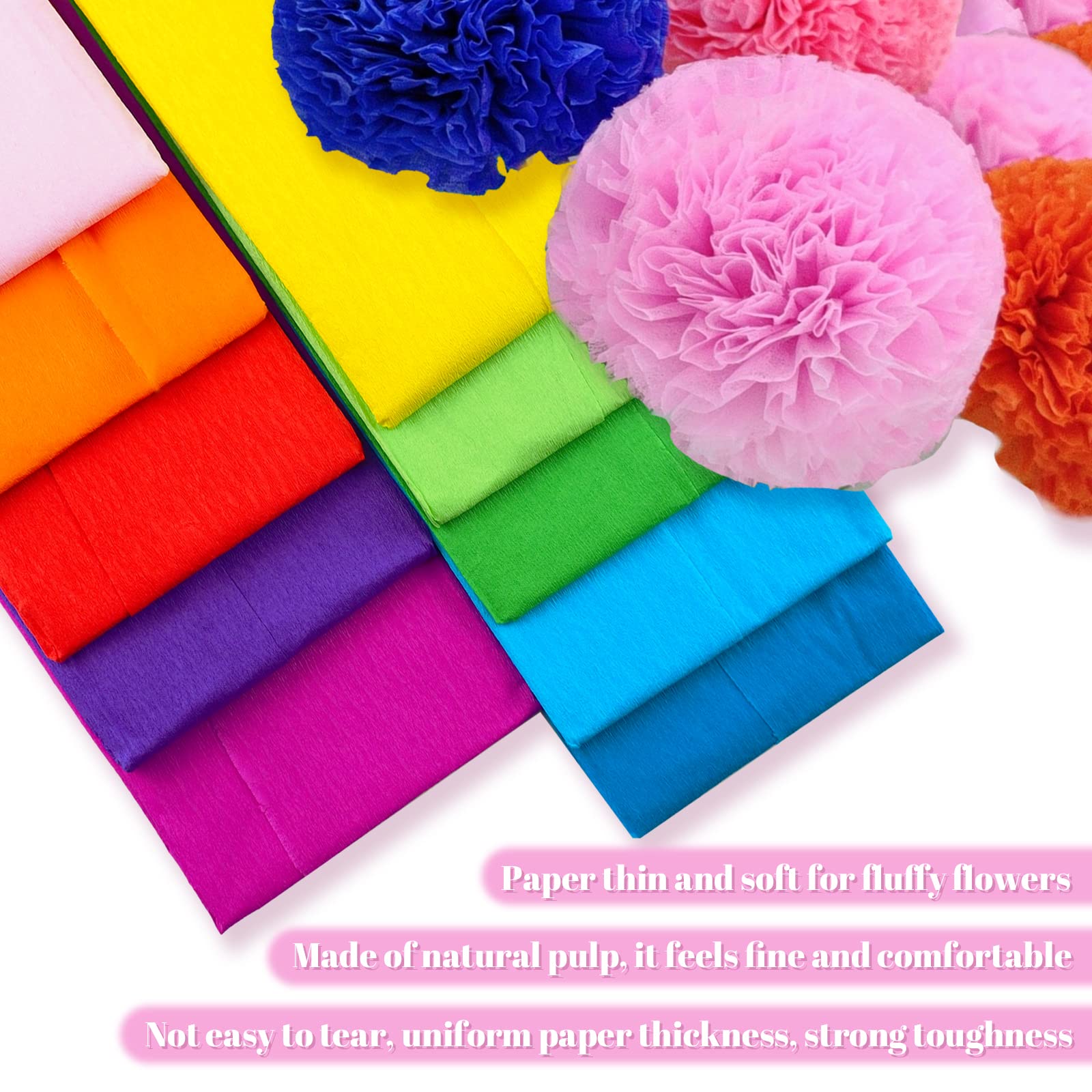 Lot De 10 Feuilles Papier Crépon Coloré - 50x100 Cm - Pour Déco, Fleurs, Emballage Cadeau