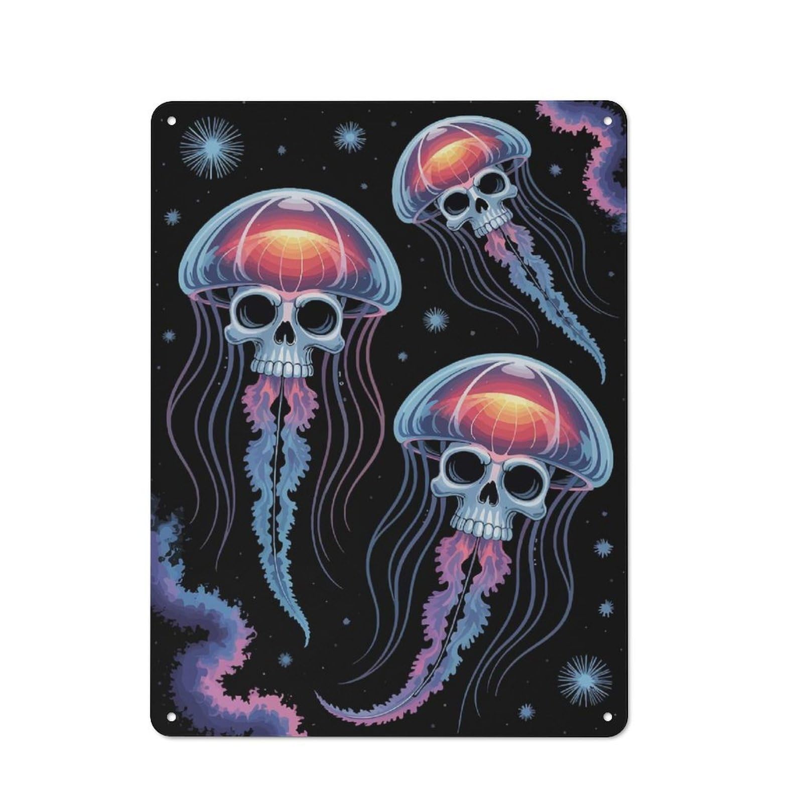 Junmoney Skull Jellyfish In Space Tin Wall Plaque 40X30cm With For Home Bar Wall, For Kitchen And Home Bar Decor, For Home Office And Studio Walls