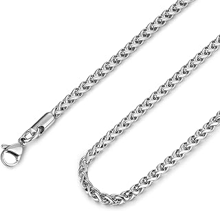 HZMAN 3mm Stainless Steel Wheat Chain Necklace for Men & Women - Tarnish-Resistant, Lobster Clasp, 16-36 Inch Lengths