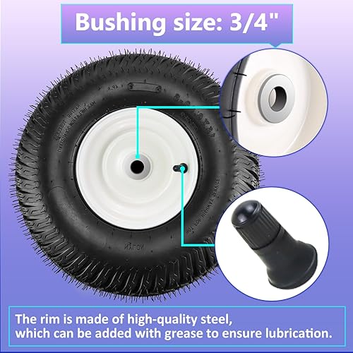 Miniatura 4 de ActualizadoNeumáticos para cortacésped de 15 x 6.00 a 6 pulgadas con buje de hierro de 34 pulgadas, cubo de desplazamiento de 3 pulgadas, repuesto