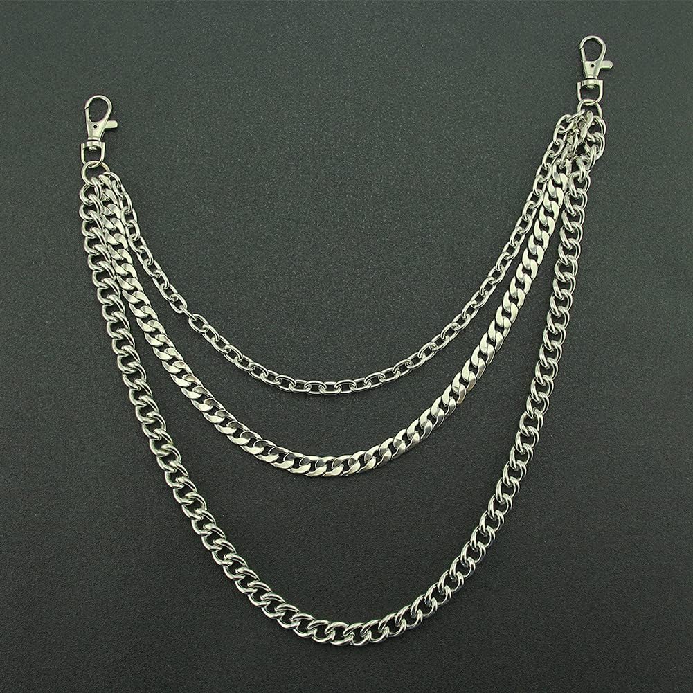 Pants Chain Trousers Chain Belt Chain Wallet Chain Pocket Chain Hip Hop Punk Jeans Chain Key Chain Goth Accessories for Eboy Egirl Women Men (Silver Chain/3)