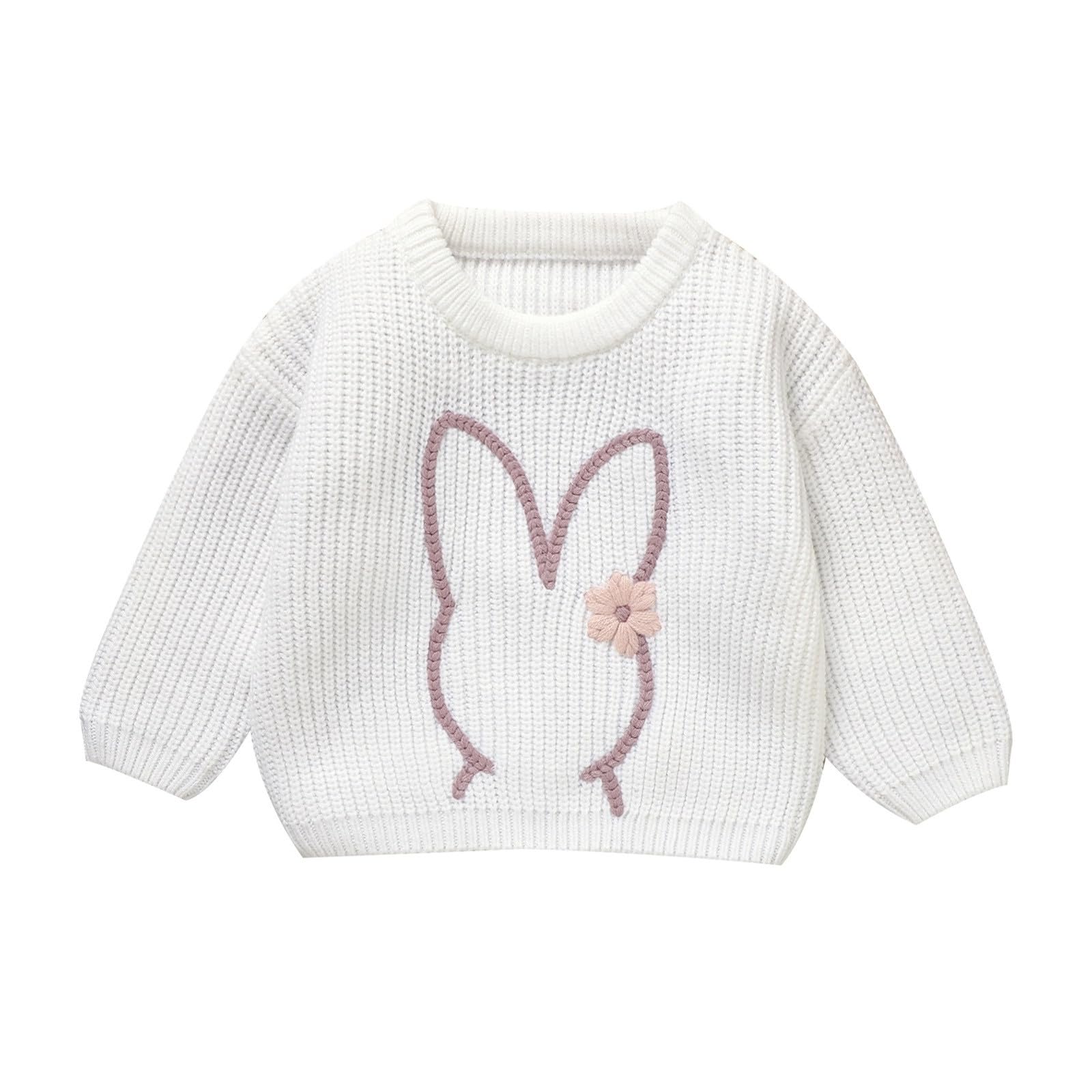 Jersey de punto para niños con diseño de conejo, suéter suave con apliques de flores de punto, abrigo informal de punto para primavera y otoño