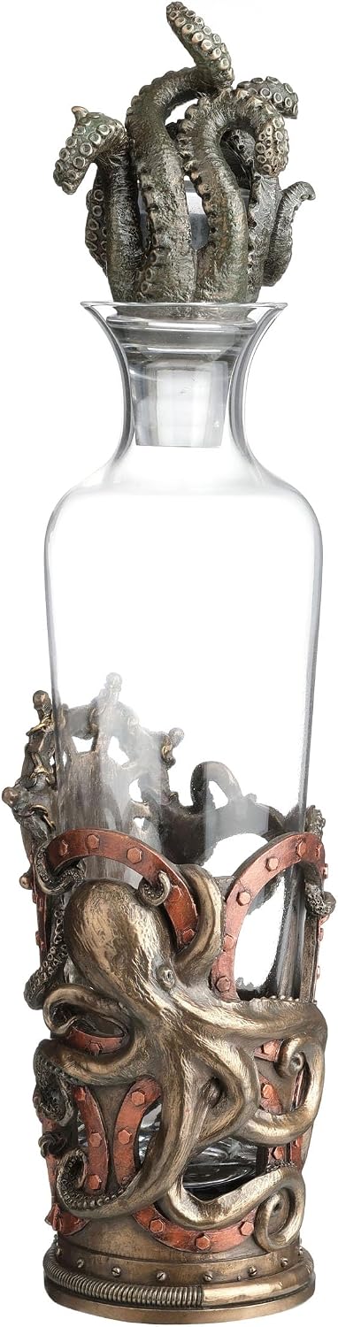 Resin And Glass Liquor Decanters High Seas Spirit Nautical Steampunk Octopus Glass Spirit Decanter 3.75 X 16 X 3.75 Inches Bronze