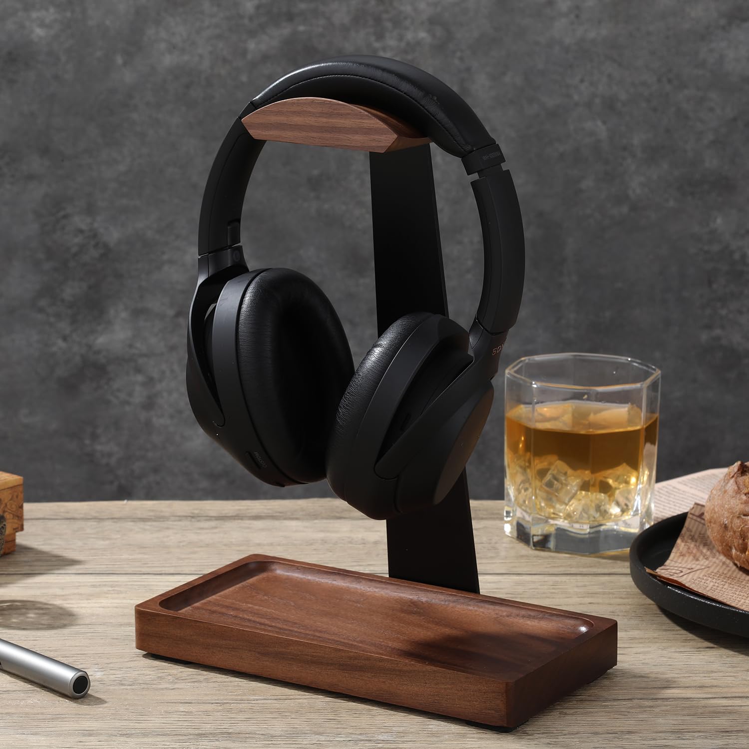 Soporte para auriculares de madera de nogal y aluminio, soporte universal para auriculares modelo A