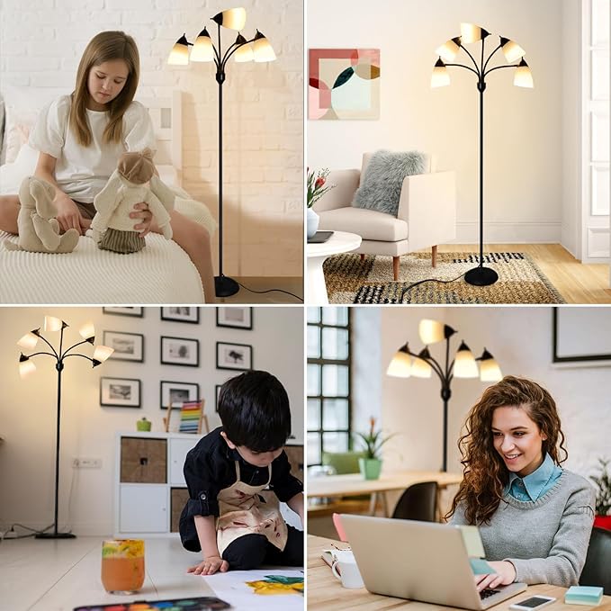 Depuley Depuley Vloerlamp met vijf kunststof lampenkappen Enkele schakelaar 3 photo 2