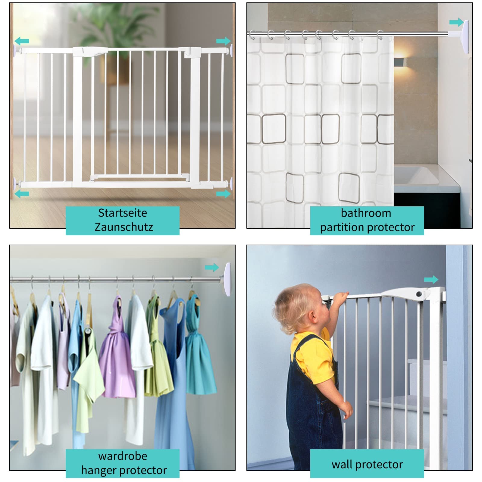 GOLDGE Baby Protezione da Parete Cancelletto per Bambini, 4 Pezzi Protezioni per Cancelletto di Sicurezza Senza Foratura per Porta Cancelletto Scale Cancello Cani