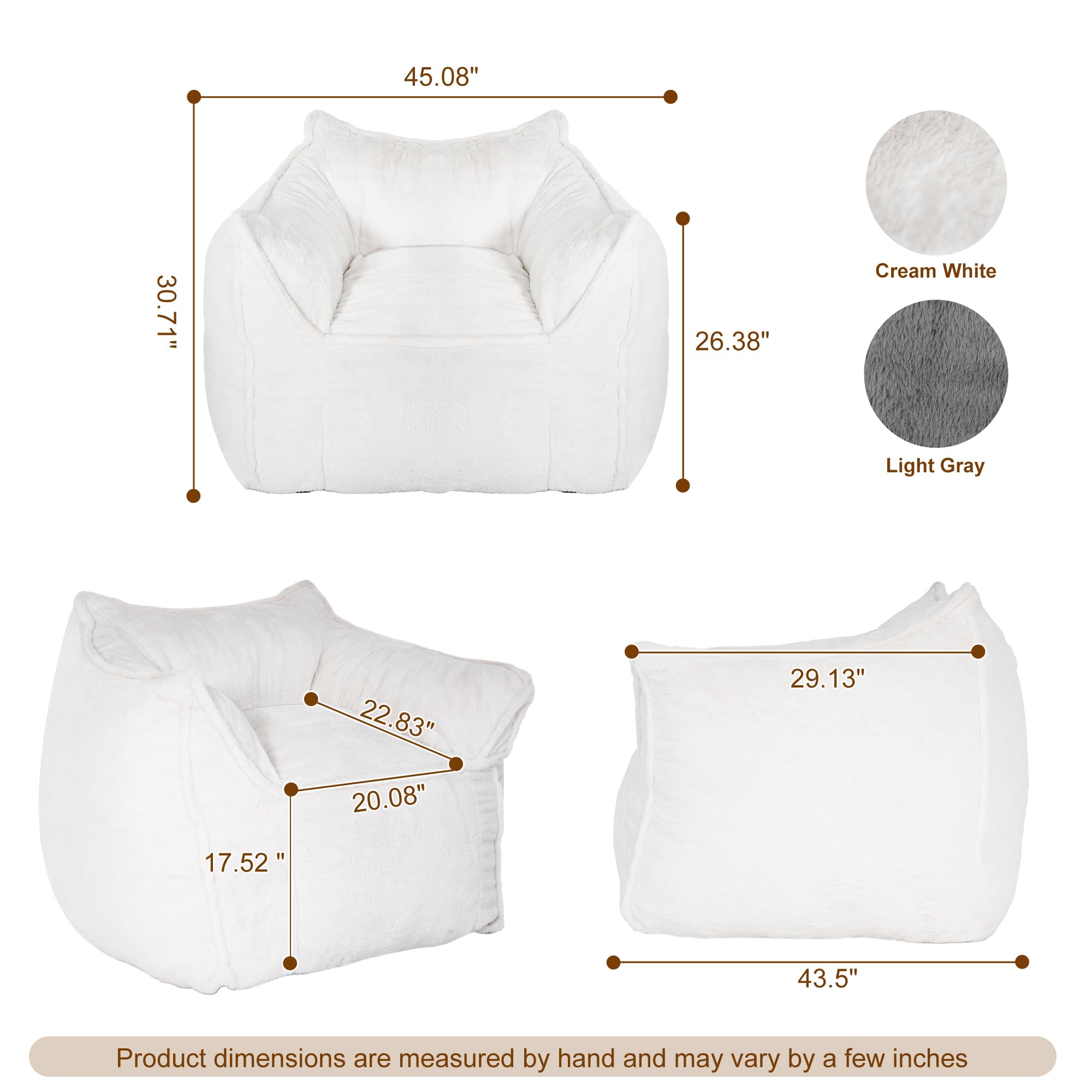 Giant Bean Bag Chair, Bean Bag Chair with Armrest for Adults, 45“W x 43.5