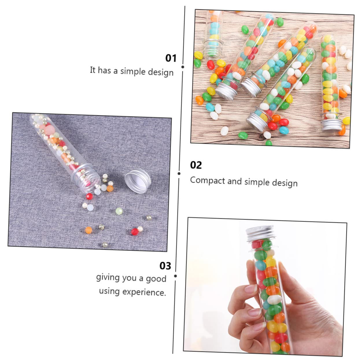 50pcs Candy Test Tube Bottles Pet Storage Tubes Jar Lid for Bath Salt Craft Beads