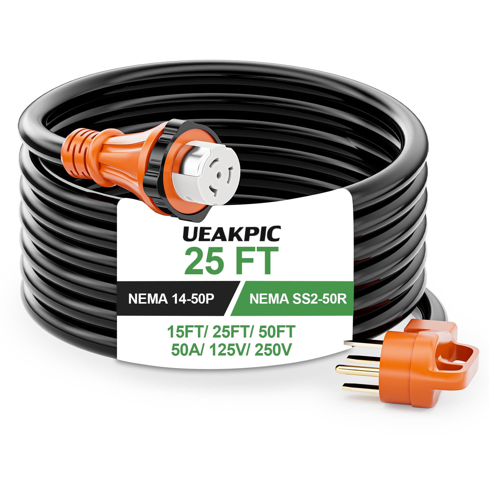 UEAKPIC 50 Amp Generator Extension Cord 25 Ft- Rated for 250V /12500W, NEMA 14-50P to SS2-50R Twist Lock Design, ETL Listed STW Generator Power Cords