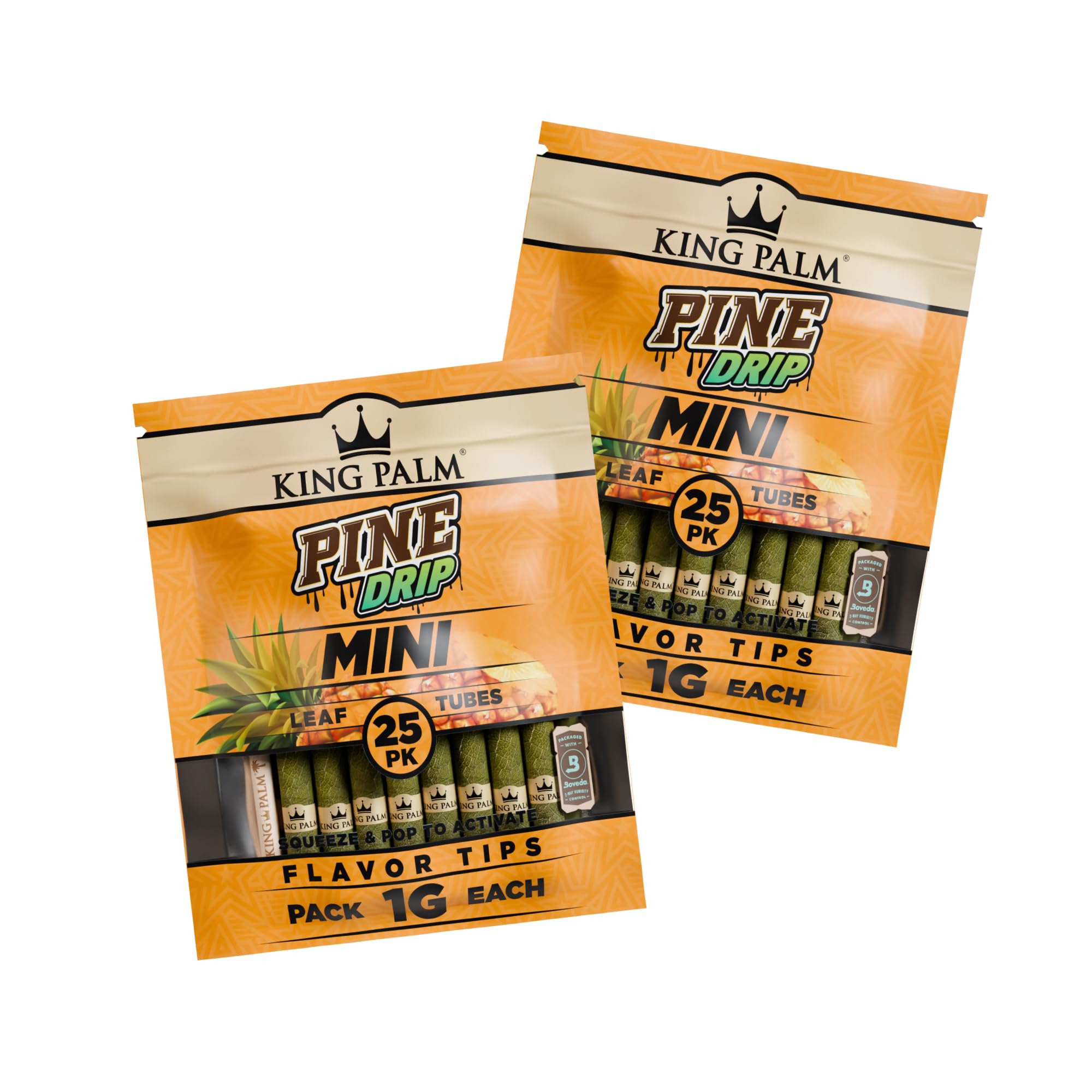 King Palm Mini Prerolled Cones - All Natural Preroll Palm Leaf Cone - Corn Husk Filter Tip - Organic Per Rolled Palm Leaf Wraps - 25 Cones per Pack - (2 Packs, 50 Cones, Pine Drip)