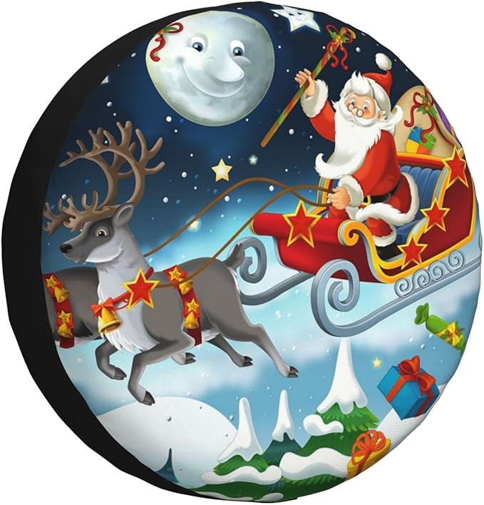 Merry Christmas Santa Claus Sled Printed Spare Tire Cover Universal