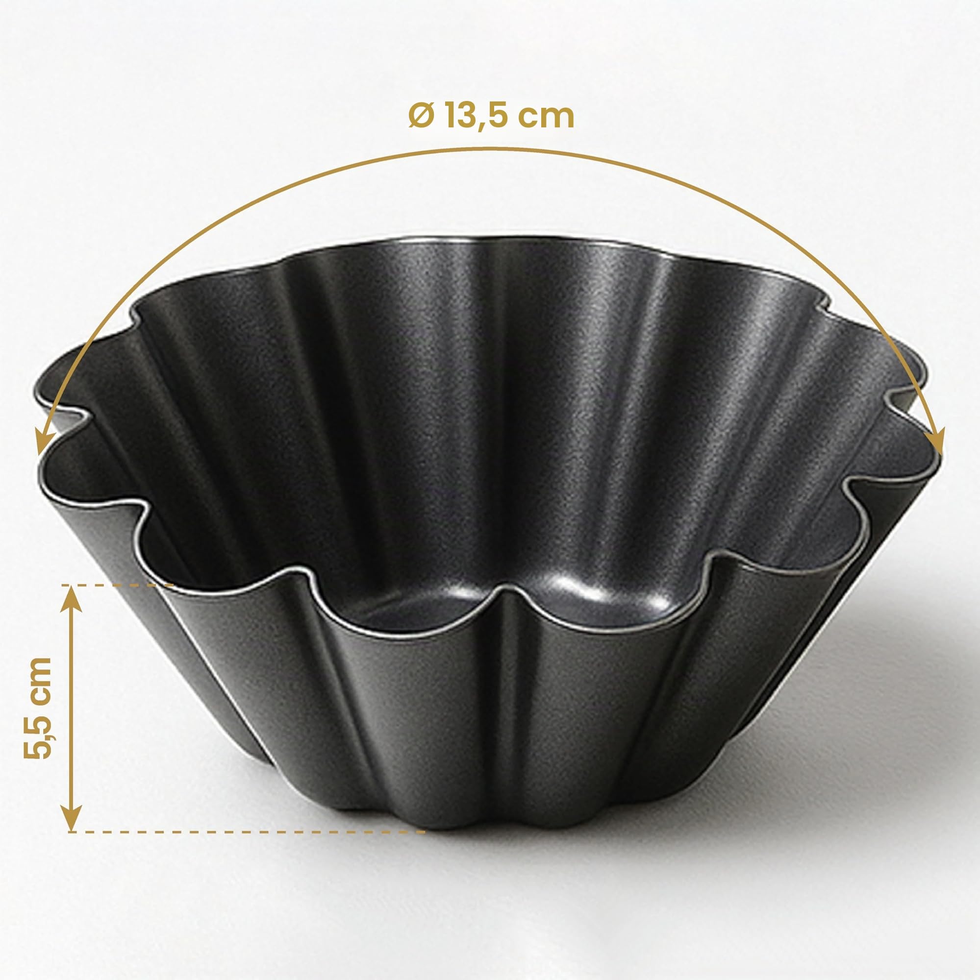 Torteletts - Mini Tarteform - Förmchen für Pudding, Muffins, Cupcakes - Edelstahl - Set mit 6 Stück - 13,5 cm - Schwarz