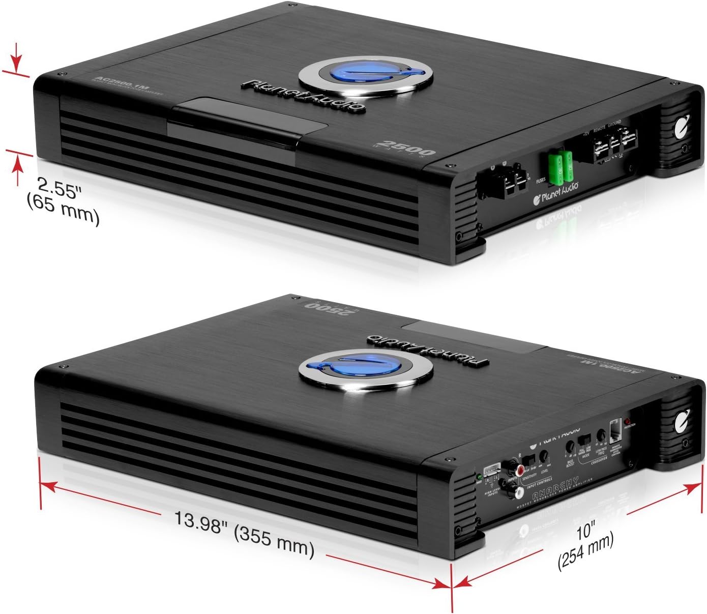 Planet Audio AC2500.1M Monoblock Car Amplifier - 2500 Watts Max Power, 2/4 Ohm Stable, Class A/B, Mosfet Power Supply, Remote Subwoofer Control