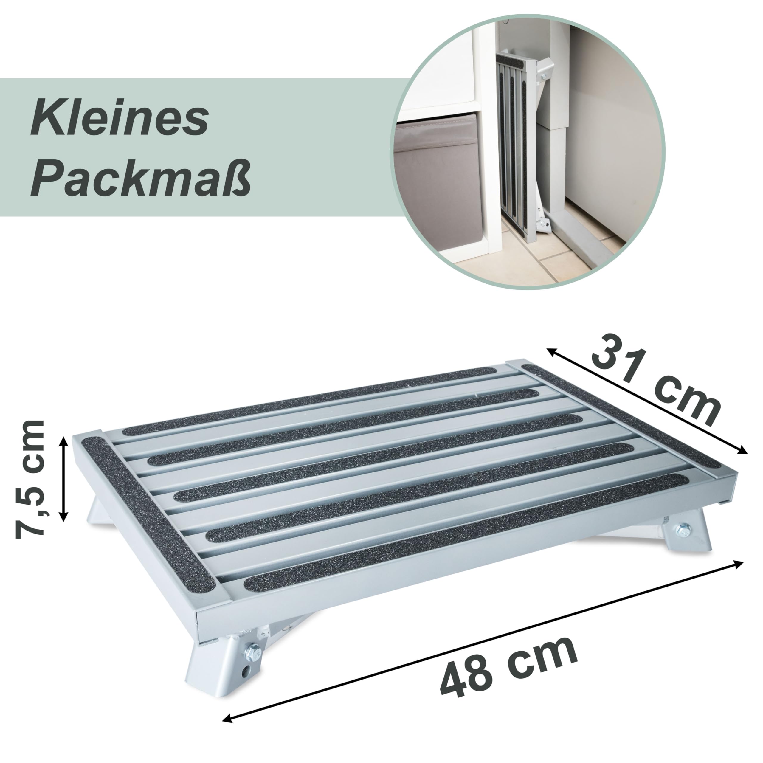 Caravan Trittstufe Klappbare Stufe aus Aluminium bis zu 150kg belastbar mit Anti-Rutsch-Trittfläche Einstiegshilfe Einzeltritt Faltbar Wohnwagen Wohnmobil Fußbank Tritt