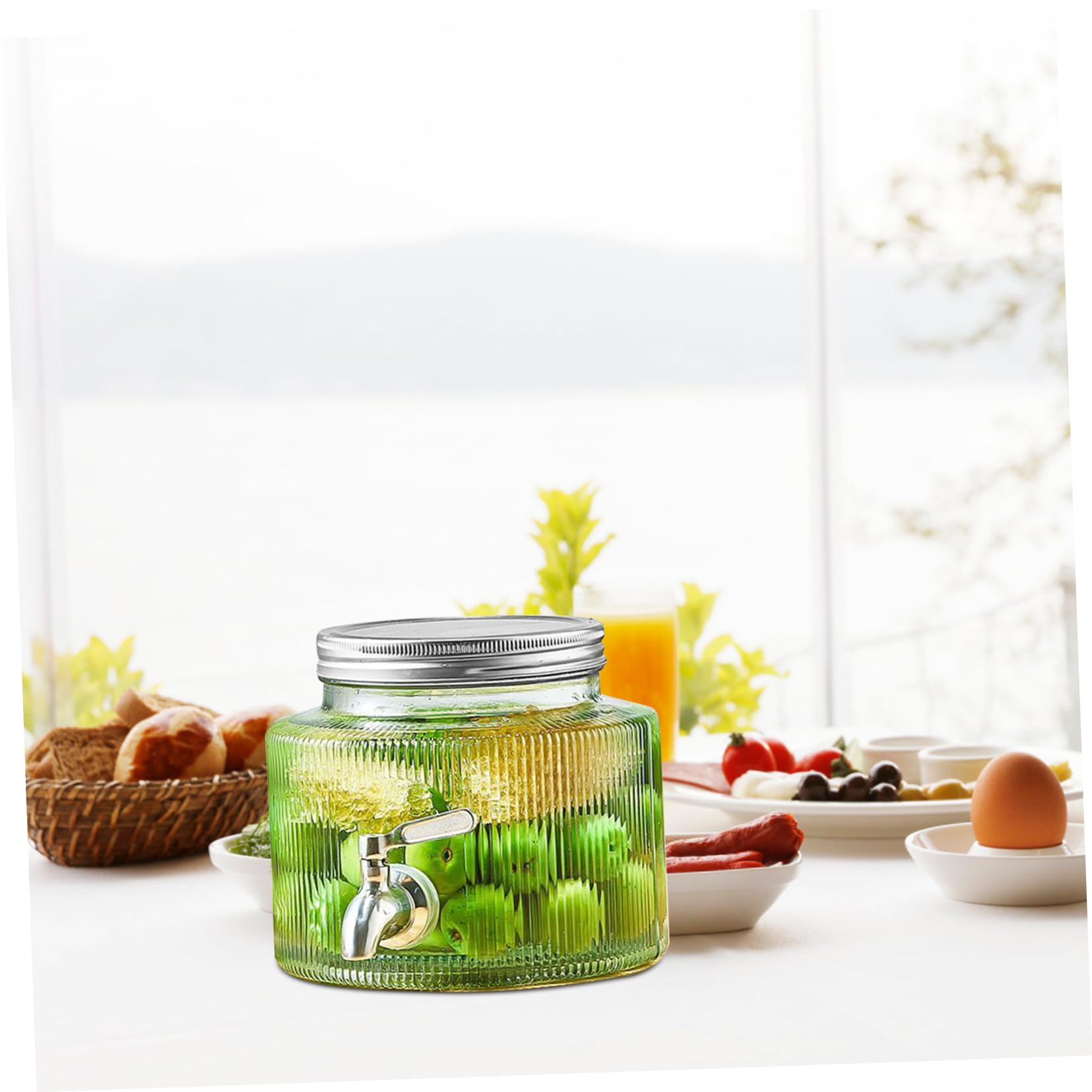 PartyKindom Dispensador de Bebidas y Diseño Único con Grifo de Vidrio 2,8l con Tapa Sellada Adecuado para Agua, Té Helado y Limonada en Reuniones y Fiestas
