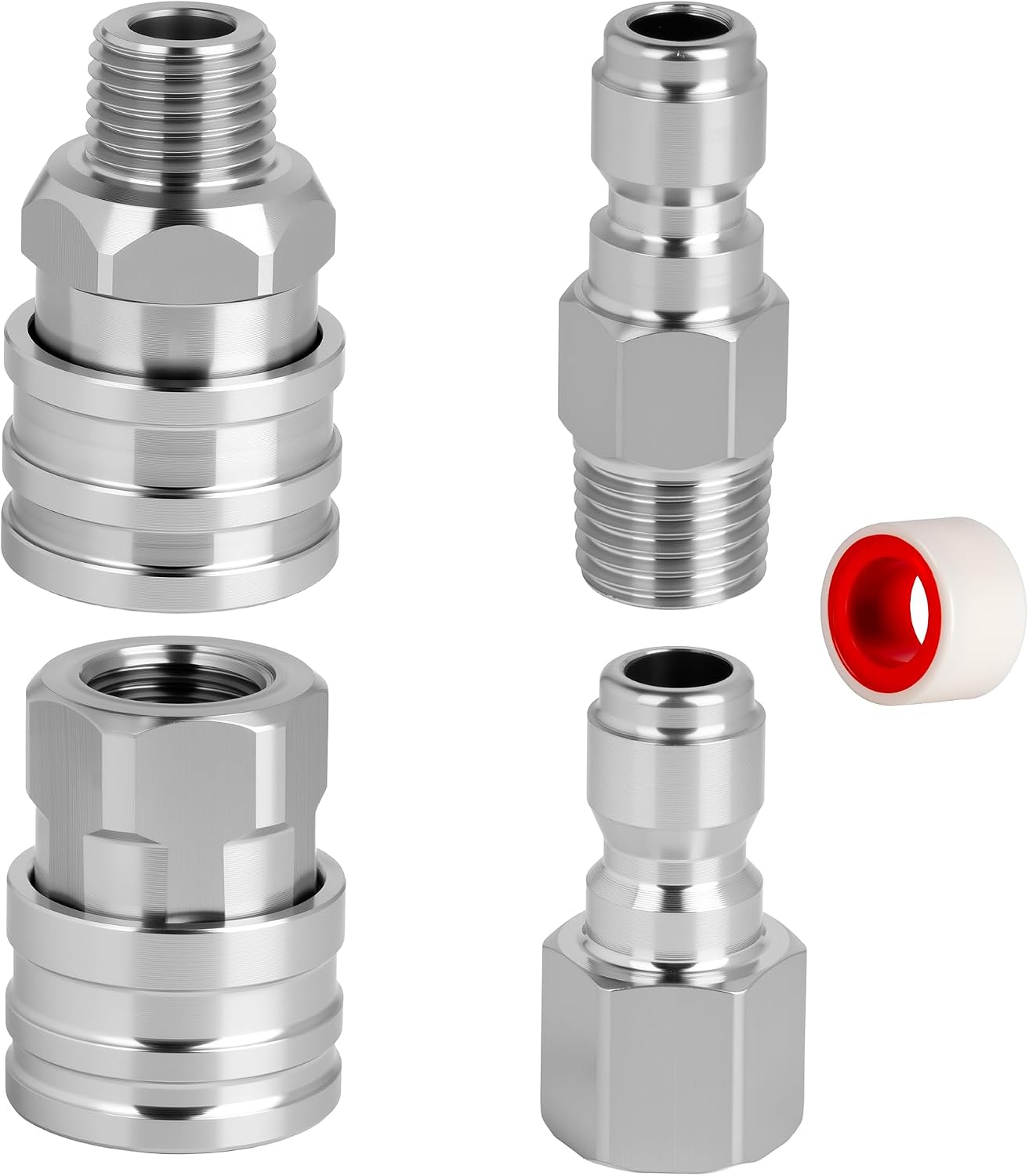 2 Sets NPT 1/4 Inch Quick Connect Pressure Washer Fittings Stainless Steel Quick Connect Kit Male and Female Pressure Washer Adapter Set (Internal Thread, External Thread)