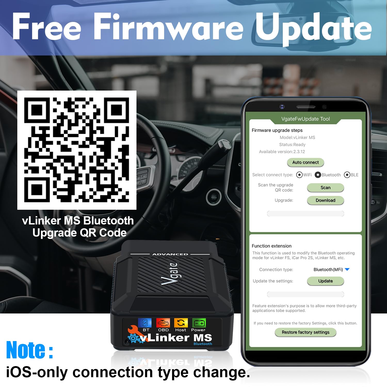 vLinker MS Bluetooth Adaptador OBDII Escáner de Códigos de Coche Herramienta de Diagnóstico del Motor para iOS & Android Windows