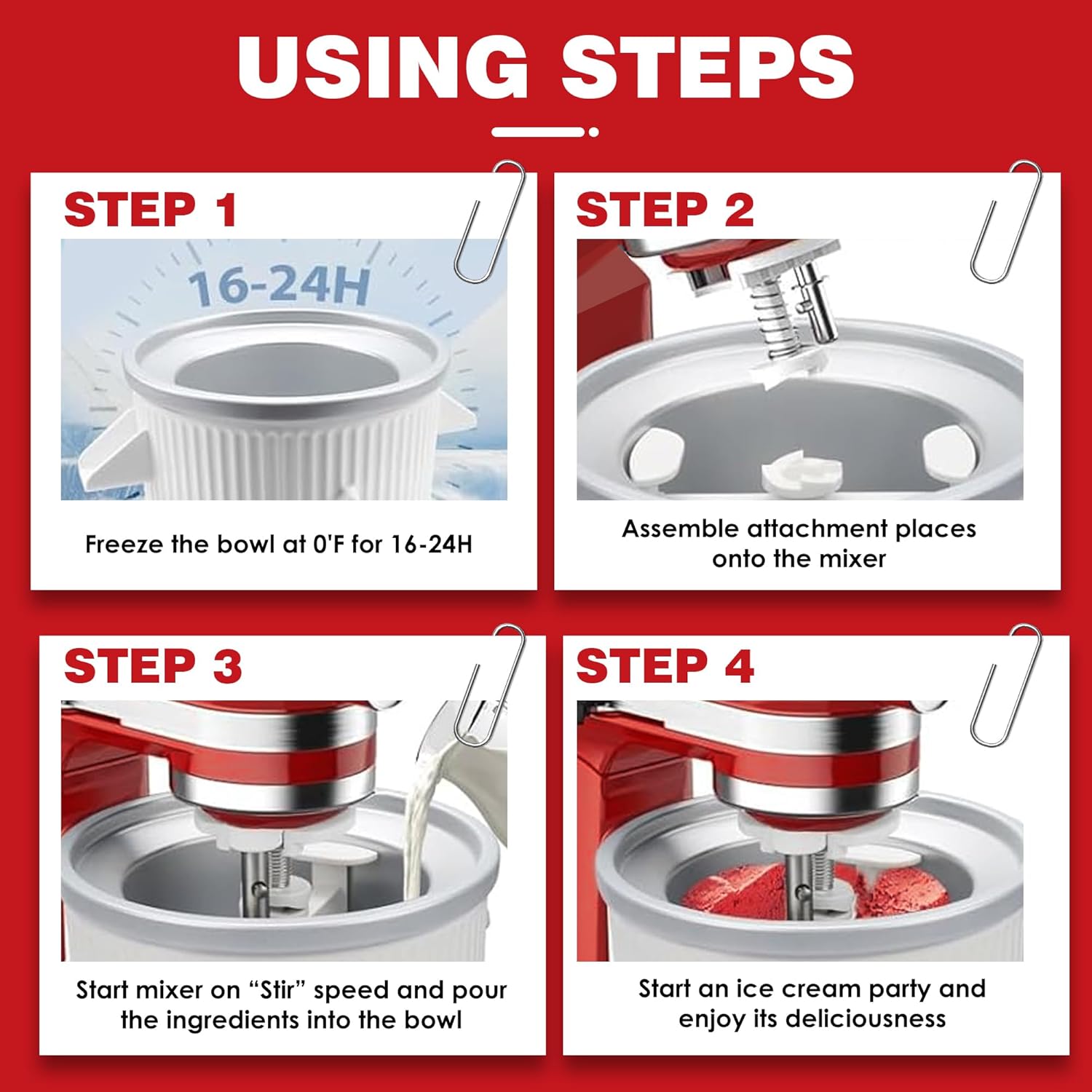 Ice Cream Maker Attachment for KitchenAid, Fits KitchenAid 4.5/5QT & 6QT Mixers, Frozen Ice Cream & Sorbet Gelato Maker, 2 Quart, White